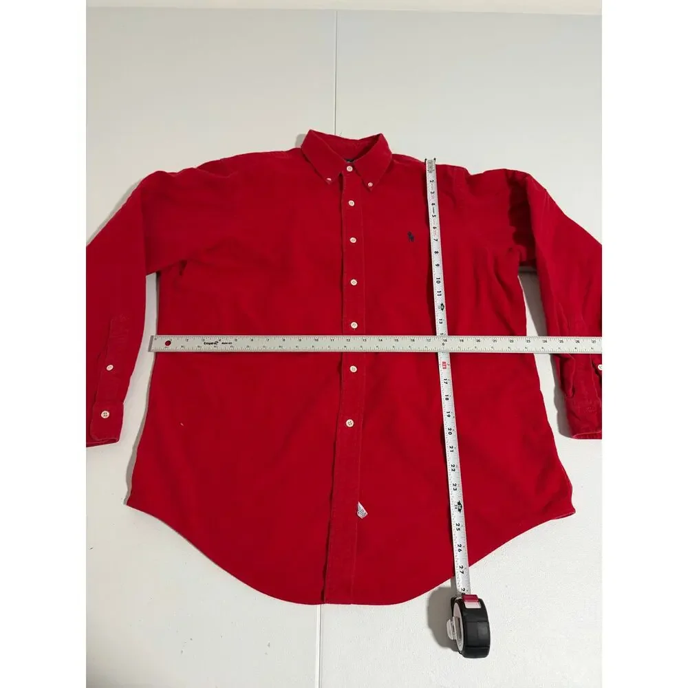 Polo Ralph Lauren Mens L Red Corduroy-Look Button Down Long Sleeve Shirt
